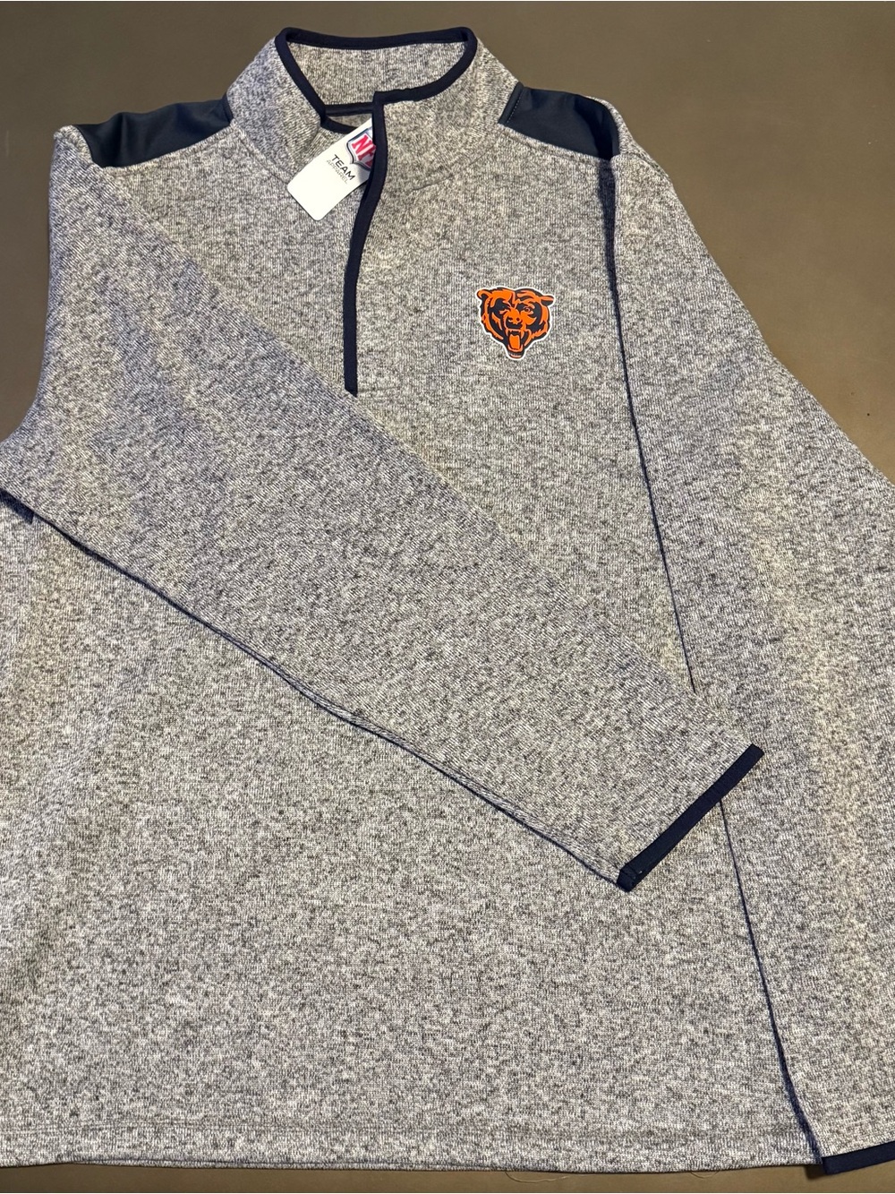 NFL Chicago Bears Gray Heather Quarter-Zip Pullover with Navy Trim